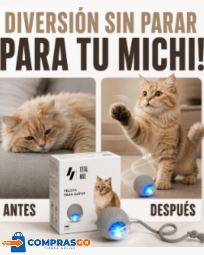Pelota Interactiva para Gatos y Perros con Luz LED y Movimiento Automático – Juguete Inteligente Recargable con Cuerda